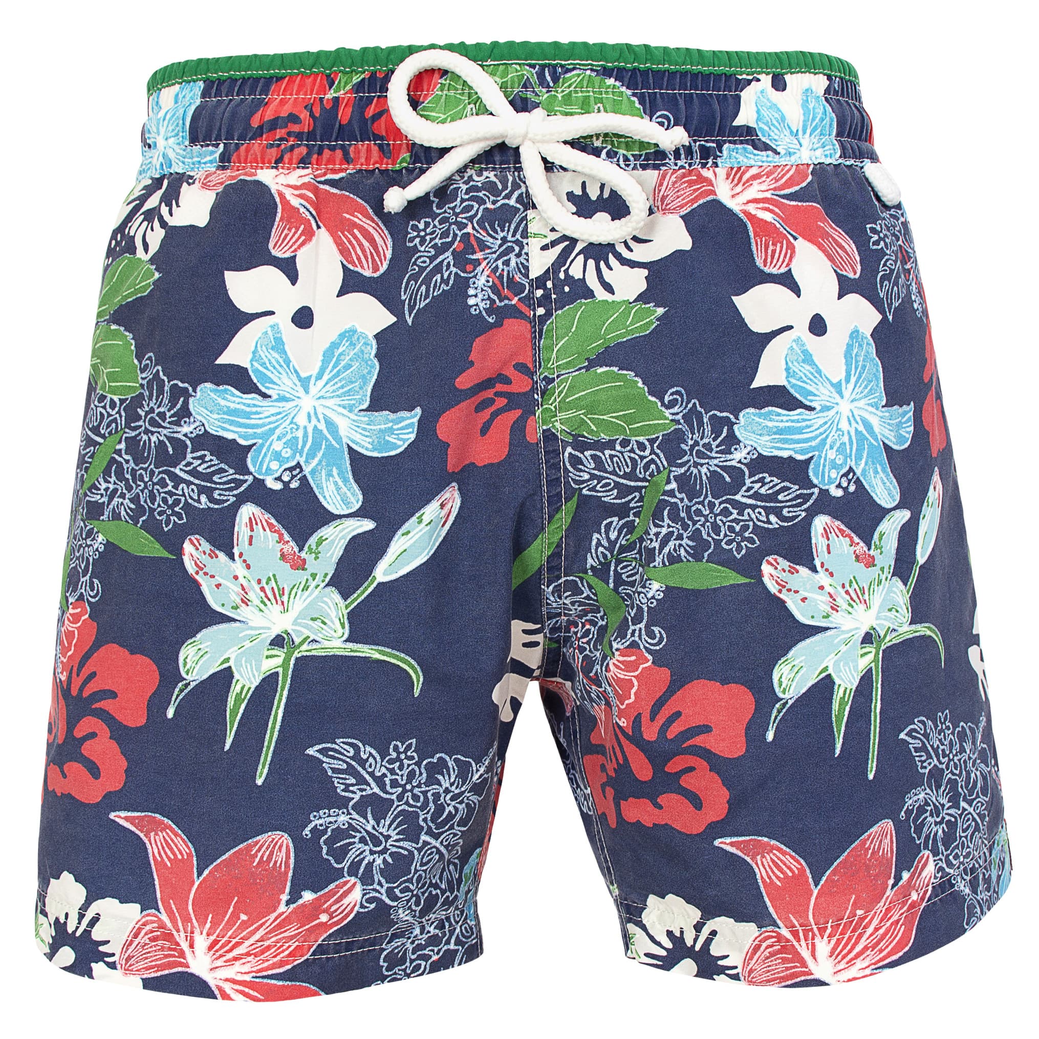 Newjim 9936 - Tropical hibiscus | Maillot Short de bain homme bleu rouge vert